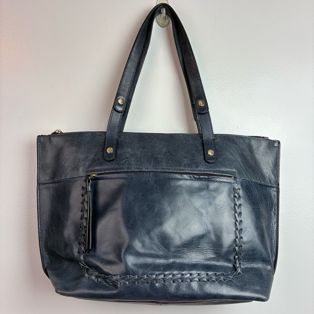 Tommy Bahama Navy Blue Leather Tote Bag Purse